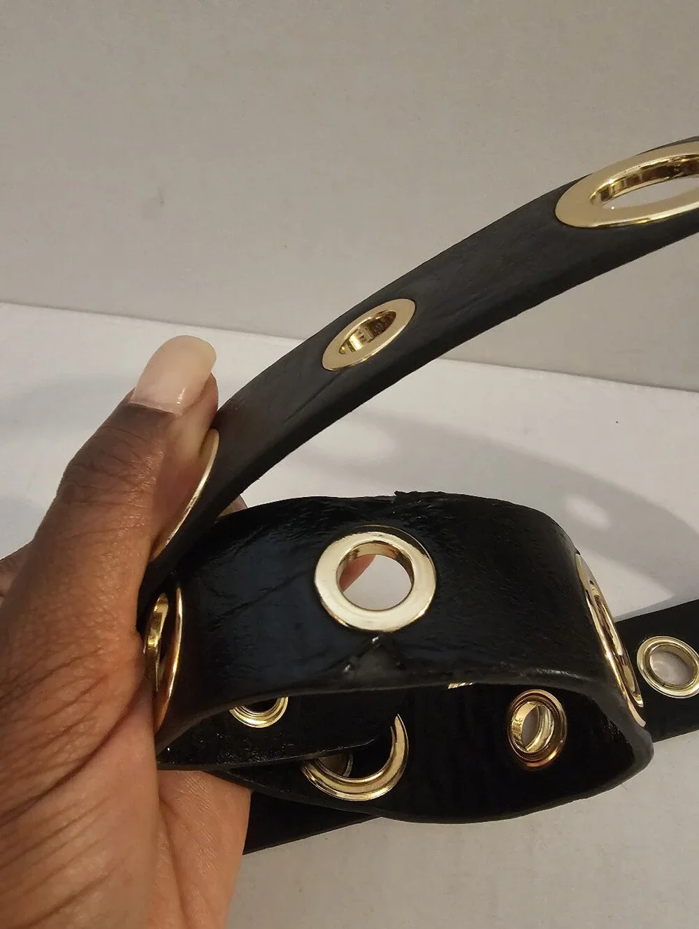 Topshop Black Leather Grommet Belt with Gold Buckle Size XS/S Womens